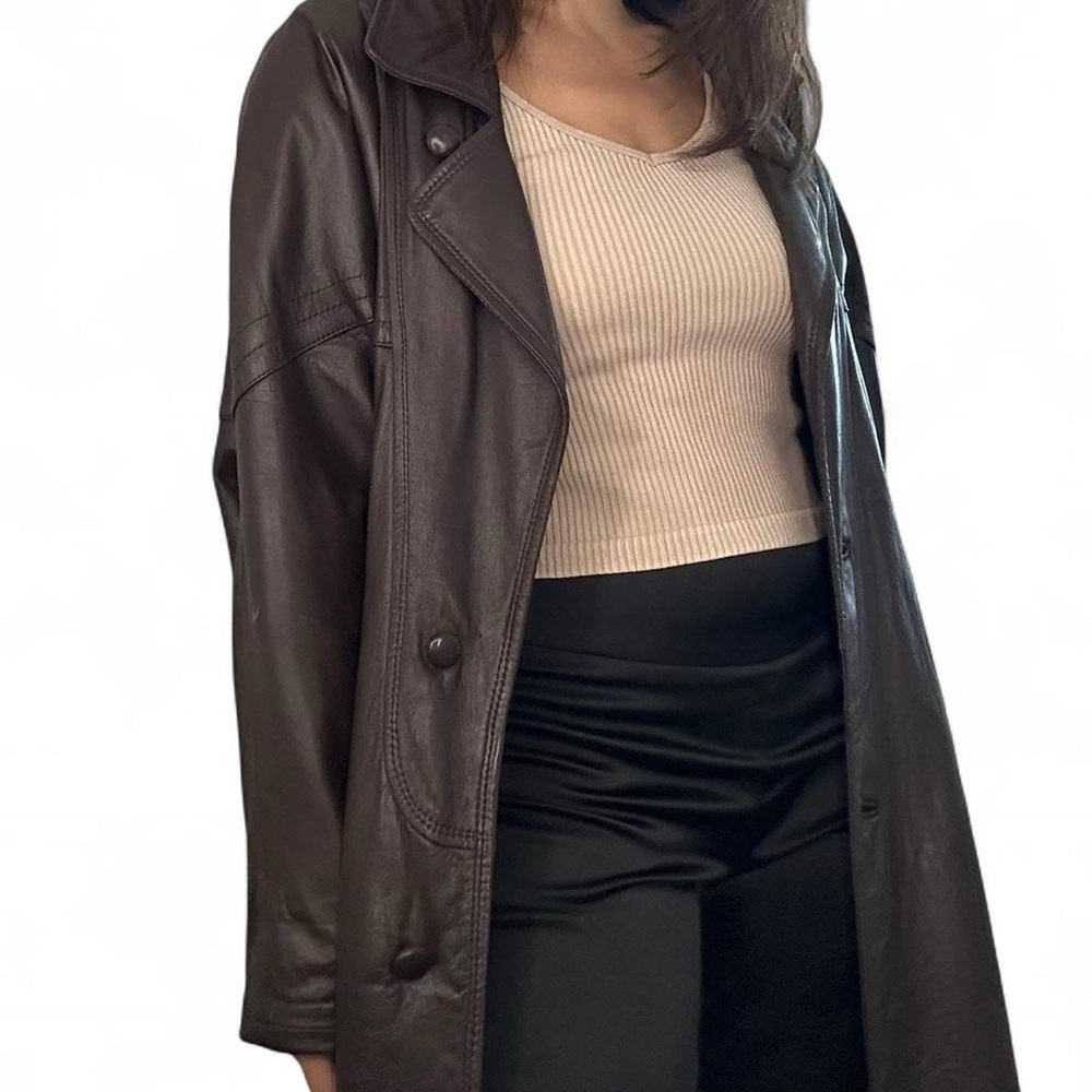 Elegant Brown Leather Women's Coat